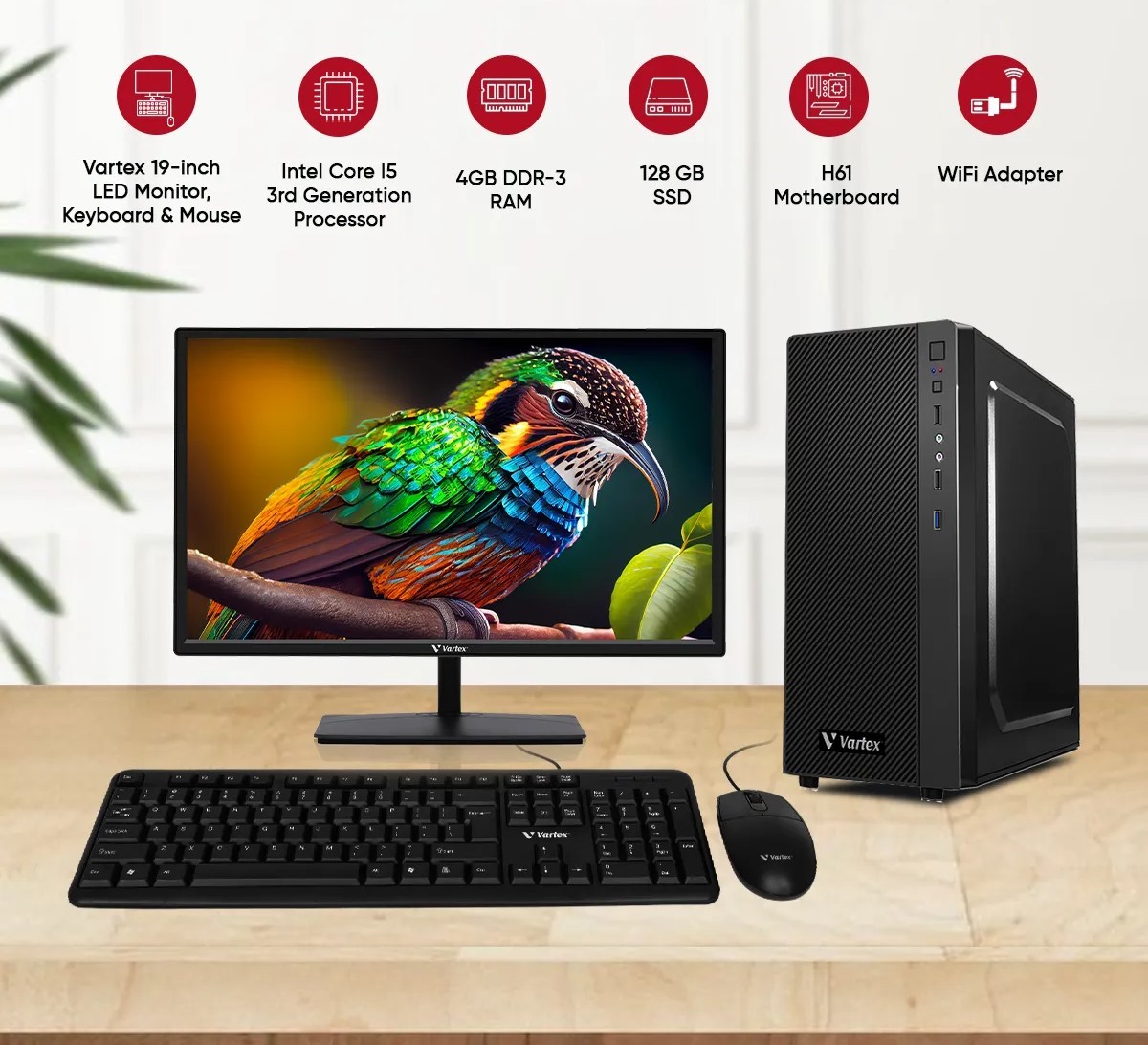 Computer Set - Intel Core i5 3rd Gen, 4GB RAM, 128GB SSD, Windows 11, 19-inch LED Monitor, Keyboard & Mouse with Wi-Fi Connectivity